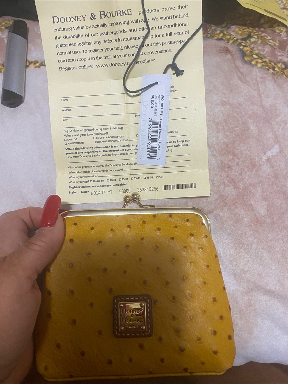 Dooney & Bourke Yellow Ostrich-Embossed Kiss-Lock Wallet - NWT - Picture 8 of 10